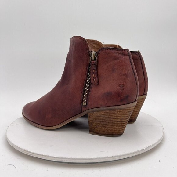 Frye Judith Women Size 10M Cognac Brown Leather Ankle Zip Block Heel Boot - Picture 3 of 15